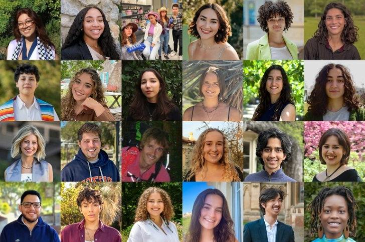 Photo grid of the headshots of Pitzer student and alumni award recipients.